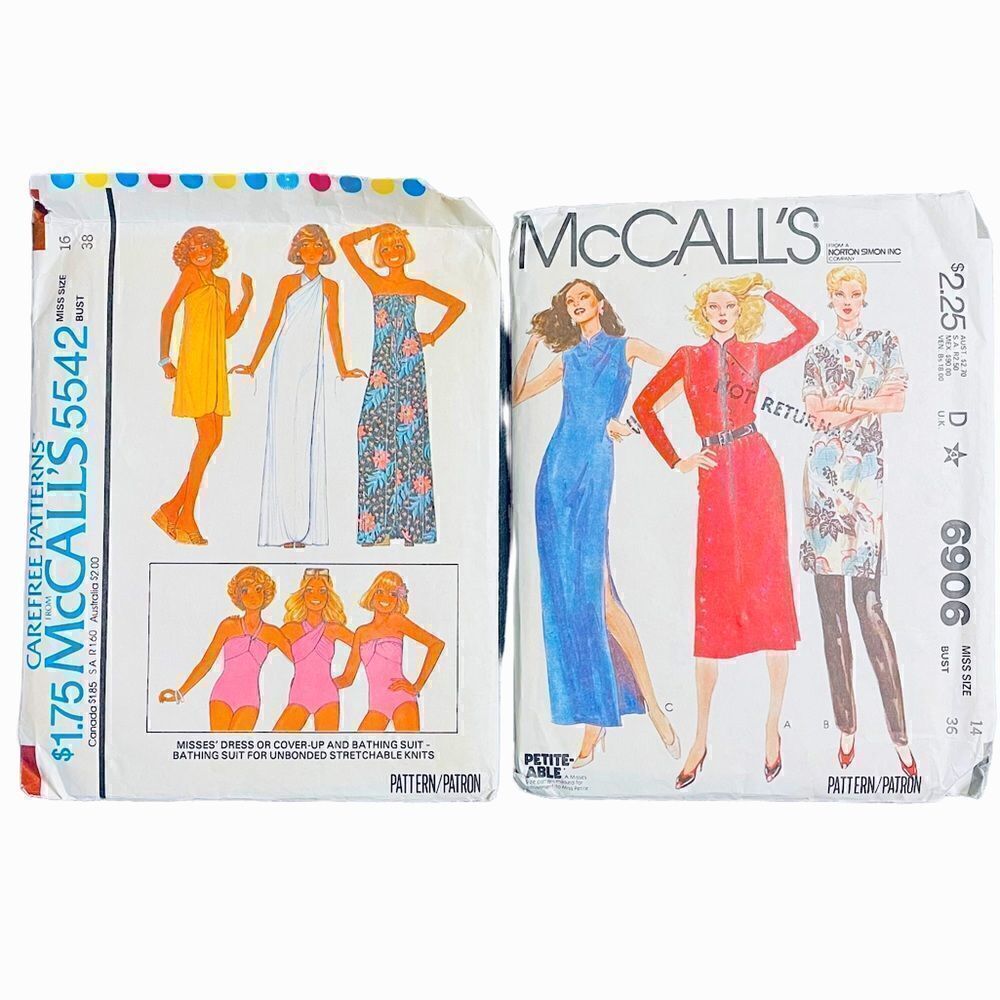 1979 McCall’s Patterns for Dress, Tunic, Cover up and Bathing Suits.